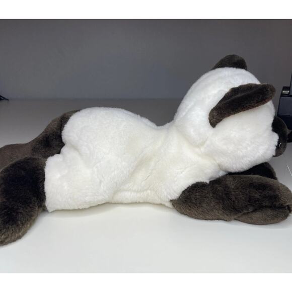 Vintage Aurora Siamese Cat Plush 12” Brown White Stuffed Animal Laying Realistic - Picture 2 of 12